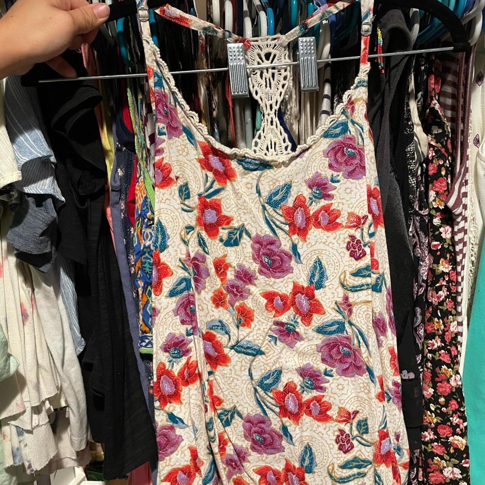 Hollister Crochet Back Floral Tank Top Racerback